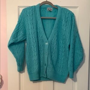 Cozy Turquoise Cable Knit Cardigan